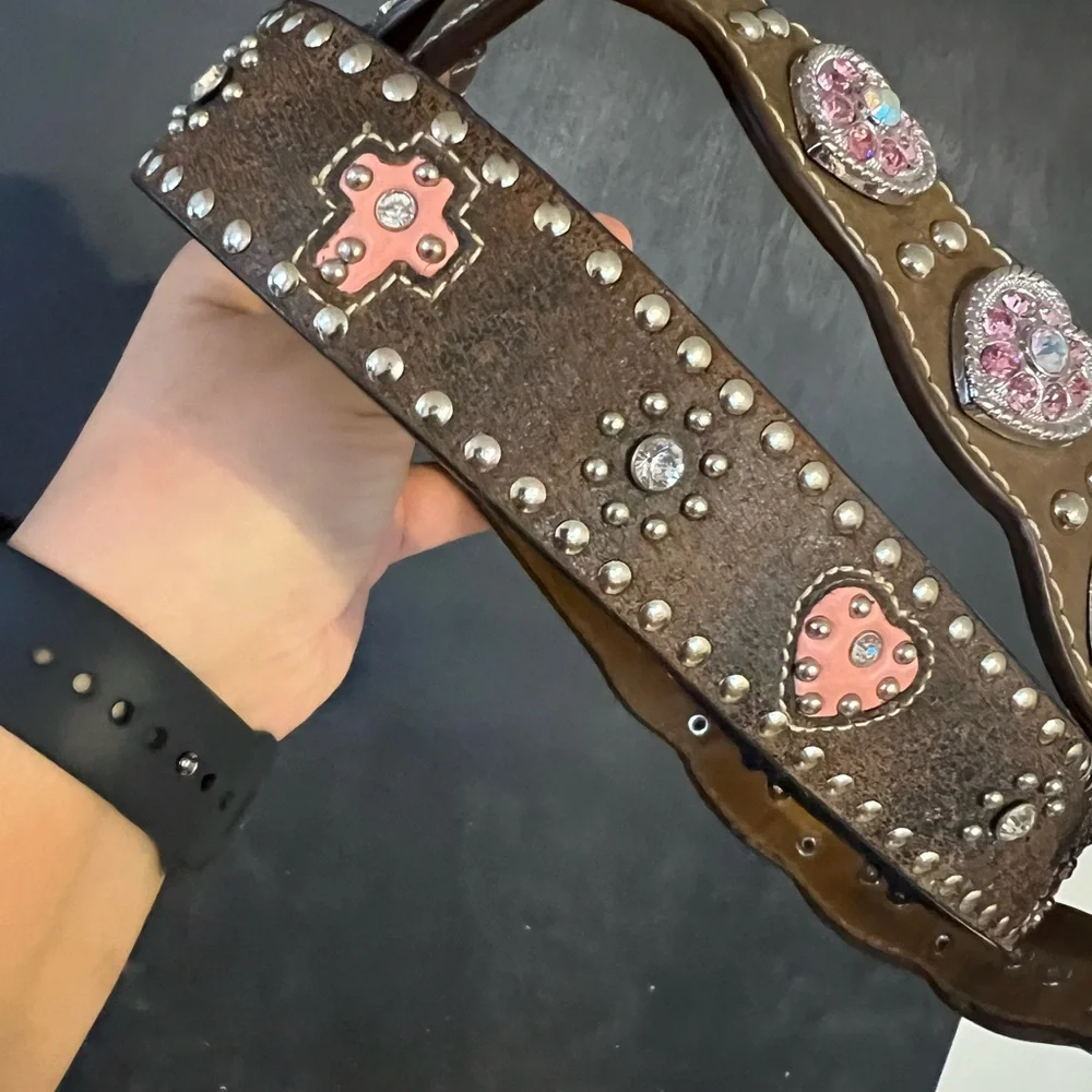Nocona Brown and Pink Kids Belt with Heart Accents bundle of 3